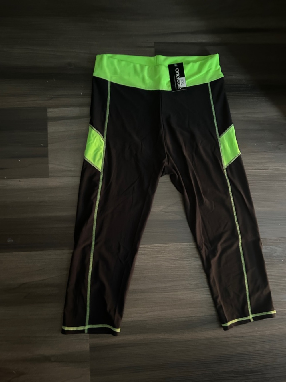 Black Crop Leggings capris with Neon Green Accents,$15 each